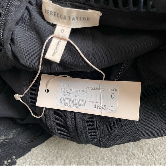 REBECCA TAYLOR Black Eliza Cold-Shoulder Silk Cotton Lace Crochet Dress NWT Sz 0 - Picture 6 of 7